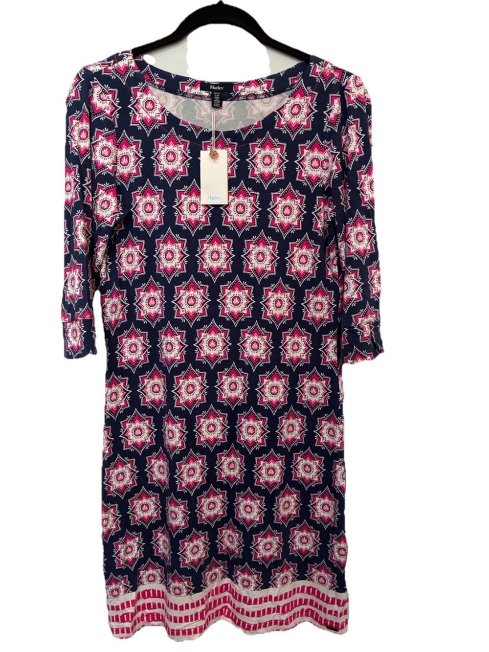 Hatley Navy and Pink Geometric Midi Lucy Shift Dress NWT
